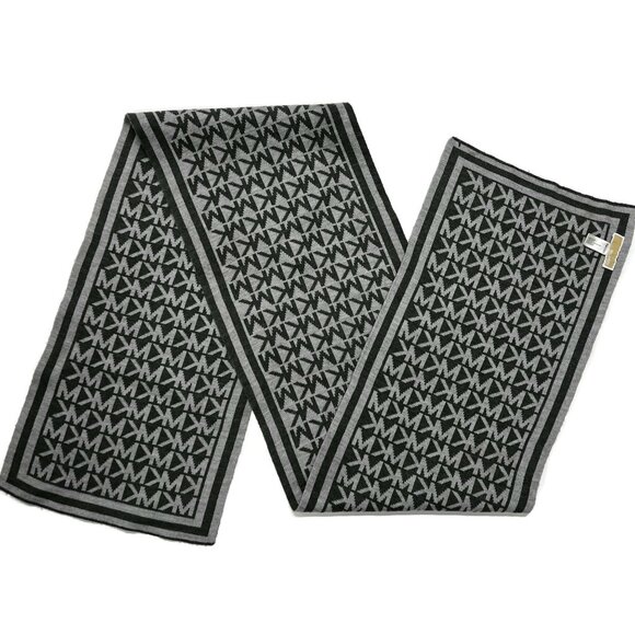 Michael Kors Scarf Signature MK Logo Gray Acrylic Rectangle 10 x 61 Winter Wrap - Picture 1 of 8